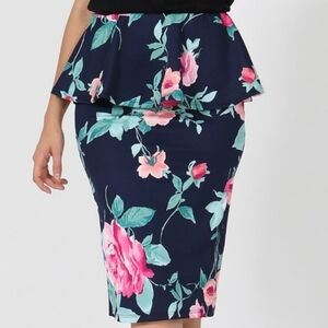 Women's Plus Size Navy Floral Skirt Sizes 1X - 3XL